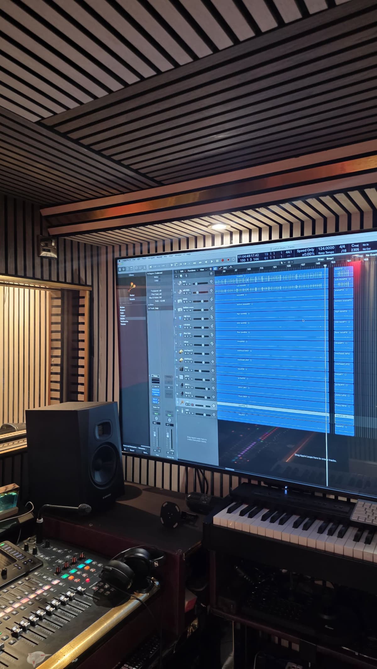 Control room — mixing desk & Logic Pro rig