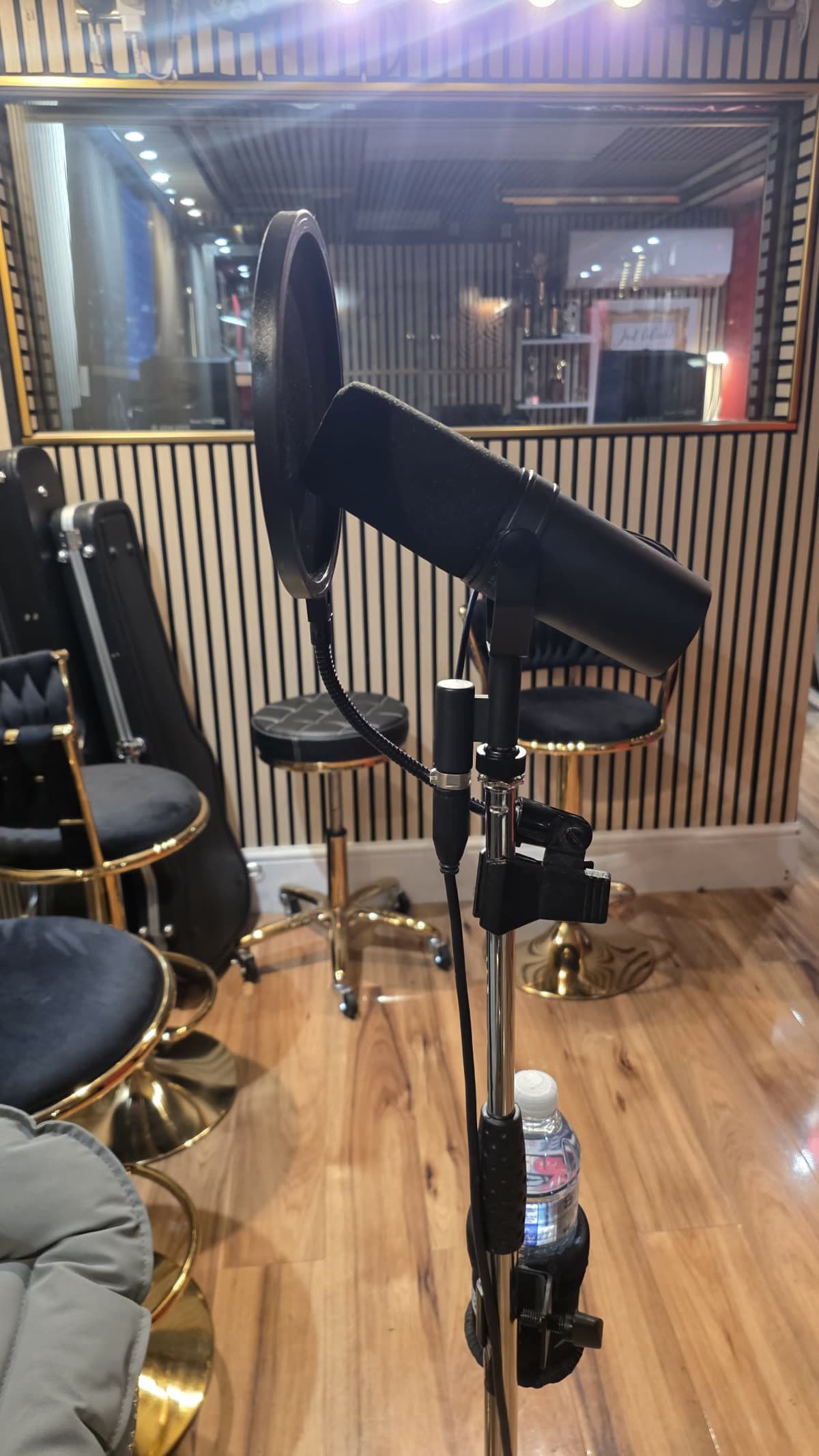 Vocal chain — Shure mic and pop shield